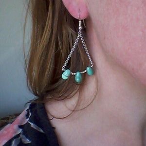 Turquoise Boho Silver Chandelier Earrings